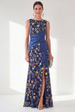 Green Ruched Mermaid Floral Long Mother of the Bride Dress with Slit
