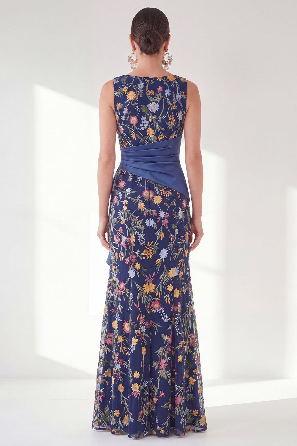 Green Ruched Mermaid Floral Long Mother of the Bride Dress with Slit