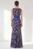 Green Ruched Mermaid Floral Long Mother of the Bride Dress with Slit