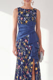 Green Ruched Mermaid Floral Long Mother of the Bride Dress with Slit