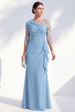 Green Ruched Mermaid Floral Long Mother of the Bride Dress with Ruffles