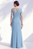 Green Ruched Mermaid Floral Long Mother of the Bride Dress with Ruffles