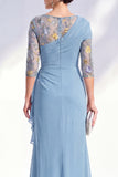 Green Ruched Mermaid Floral Long Mother of the Bride Dress with Ruffles
