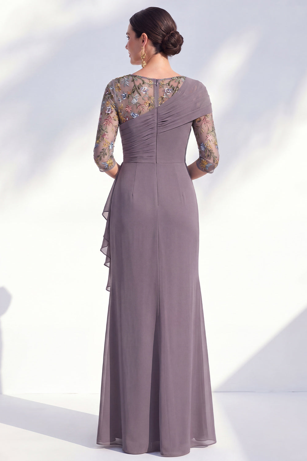 Green Ruched Mermaid Floral Long Mother of the Bride Dress with Ruffles