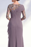 Green Ruched Mermaid Floral Long Mother of the Bride Dress with Ruffles