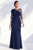 Green Ruched Mermaid Floral Long Mother of the Bride Dress with Ruffles