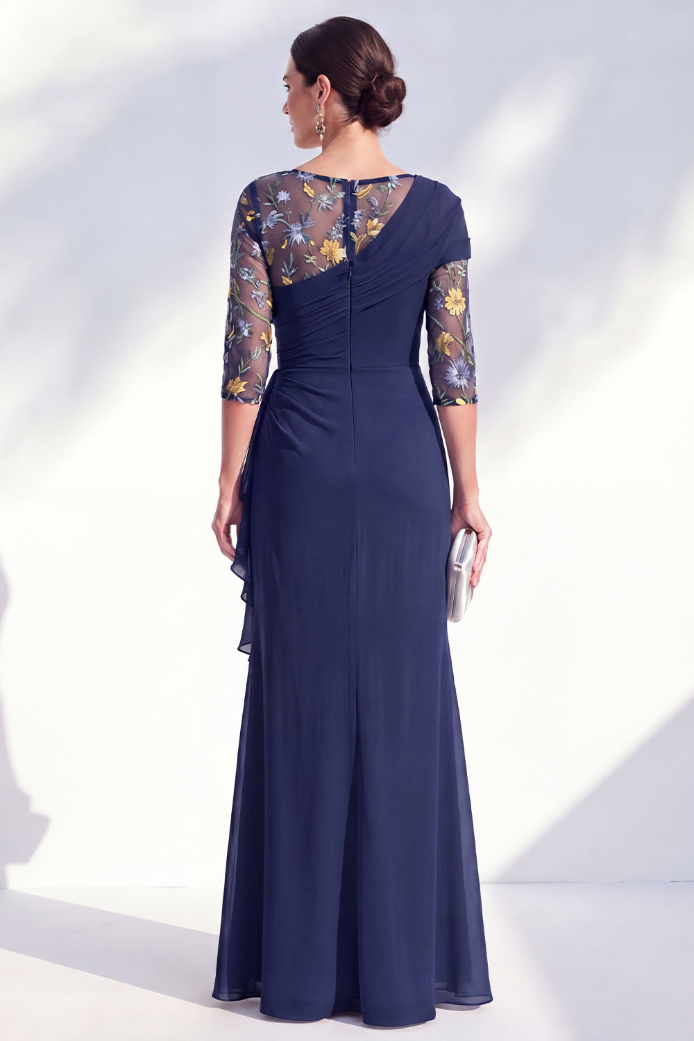 Green Ruched Mermaid Floral Long Mother of the Bride Dress with Ruffles