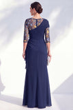 Green Ruched Mermaid Floral Long Mother of the Bride Dress with Ruffles