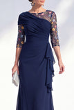 Green Ruched Mermaid Floral Long Mother of the Bride Dress with Ruffles