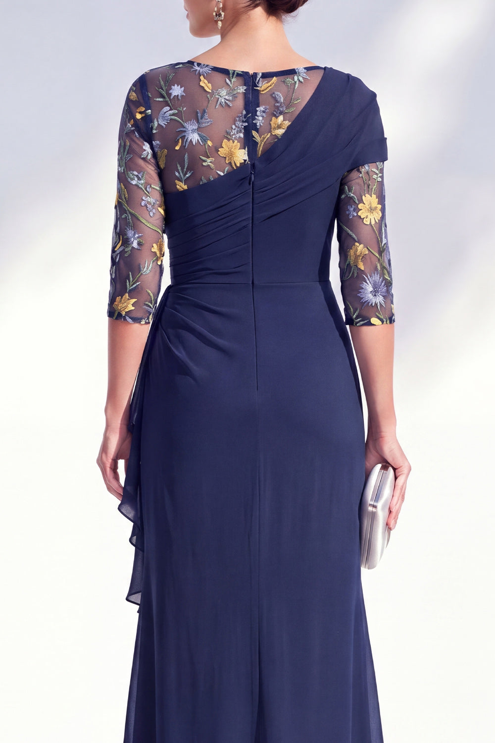 Green Ruched Mermaid Floral Long Mother of the Bride Dress with Ruffles