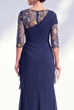 Green Ruched Mermaid Floral Long Mother of the Bride Dress with Ruffles