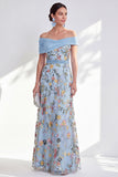 Green Beaded Floral Ruched Long Mother of the Bride Dress