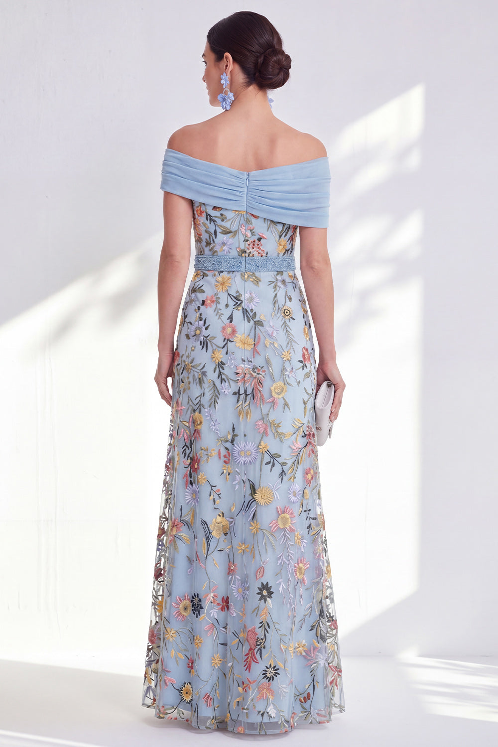 Green Beaded Floral Ruched Long Mother of the Bride Dress