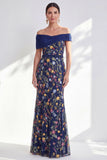 Green Beaded Floral Ruched Long Mother of the Bride Dress
