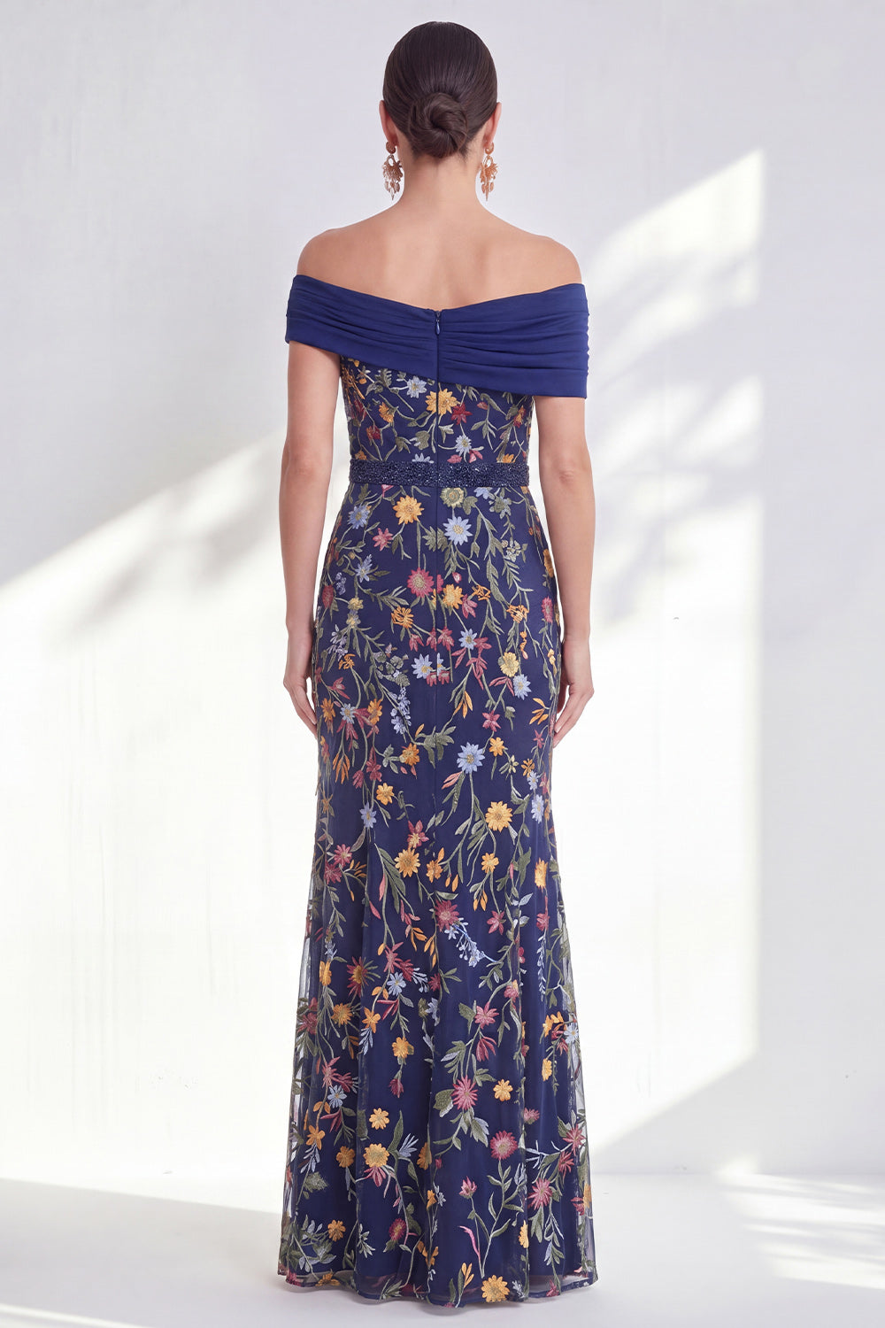 Green Beaded Floral Ruched Long Mother of the Bride Dress