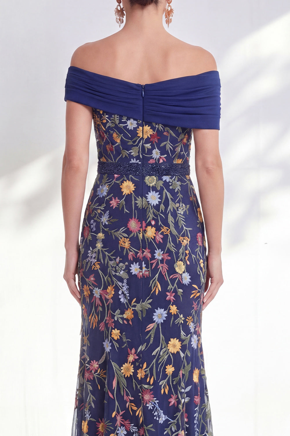 Green Beaded Floral Ruched Long Mother of the Bride Dress