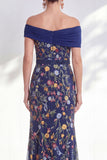 Green Beaded Floral Ruched Long Mother of the Bride Dress