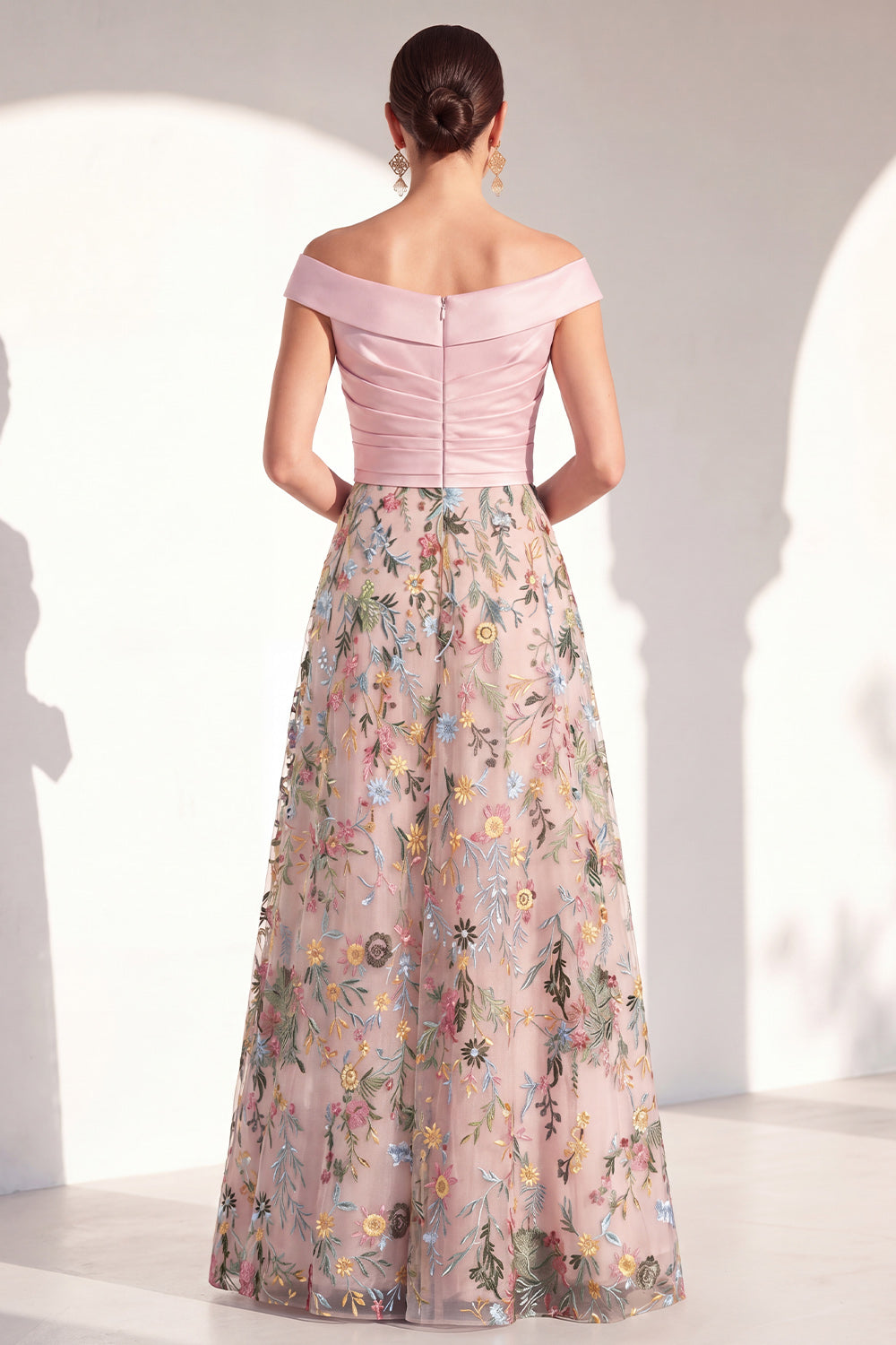 Zapakasa Women Green Long Floral Mother of the Bride Dress Ruched Off the  Shoulder Wedding Guest Dress