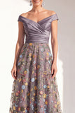 Off the Shoulder Green Floral Ruched Long Mother of the Bride Dress