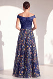 Off the Shoulder Green Floral Ruched Long Mother of the Bride Dress