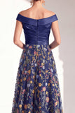 Off the Shoulder Green Floral Ruched Long Mother of the Bride Dress