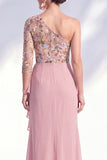 Grey Purple Ruched Mermaid Floral Long Mother of the Bride Dress with Ruffles