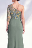 Grey Purple Ruched Mermaid Floral Long Mother of the Bride Dress with Ruffles