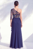 Grey Purple Ruched Mermaid Floral Long Mother of the Bride Dress with Ruffles