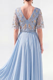 V-Neck Green Beaded Long Mother of the Bride Dress with Sleeves