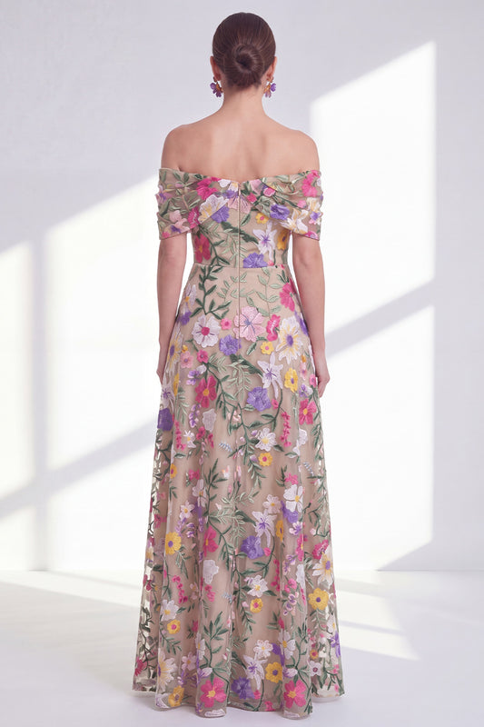 Light Khaki A Line Floral High Low Mother of the Bride Dress