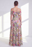 Light Khaki A Line Floral High Low Mother of the Bride Dress