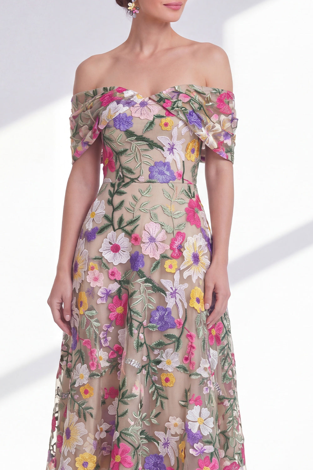 Light Khaki A Line Floral High Low Mother of the Bride Dress