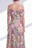Light Khaki A Line Floral High Low Mother of the Bride Dress