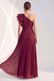 Navy A Line Ruffled Glitter Long Mother of the Bride Dress with Pleats