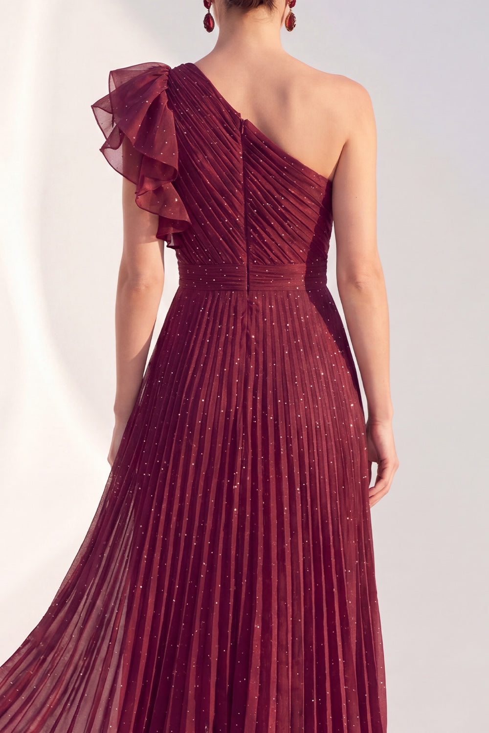 Navy A Line Ruffled Glitter Long Mother of the Bride Dress with Pleats