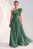 Navy A Line Ruffled Glitter Long Mother of the Bride Dress with Pleats