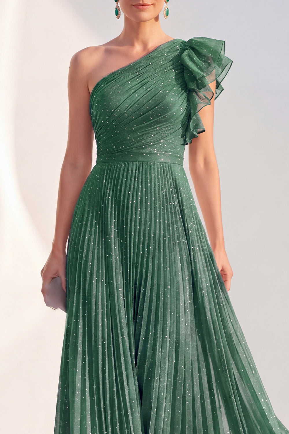 Navy A Line Ruffled Glitter Long Mother of the Bride Dress with Pleats