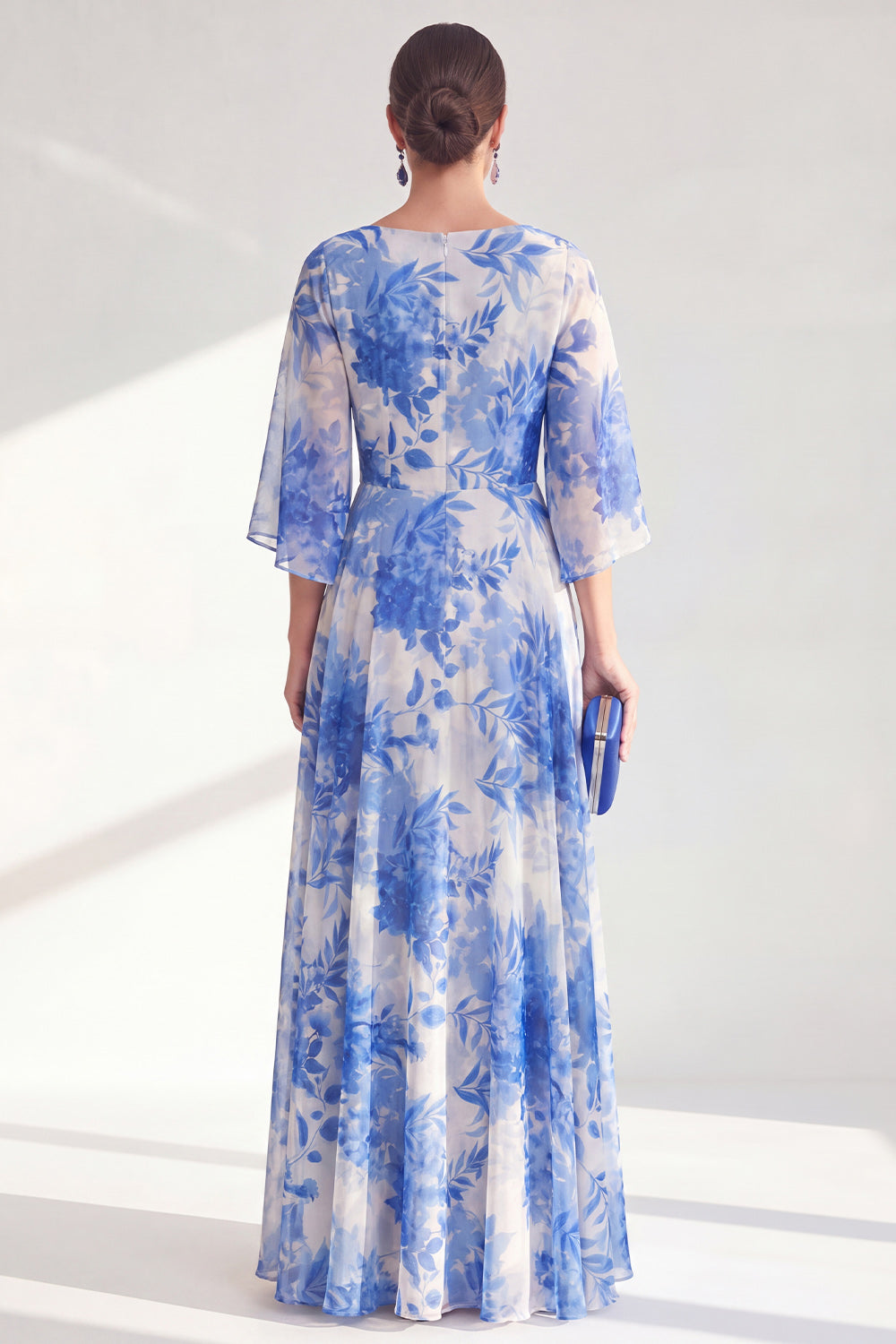Red Boat Neck Floral Long A Line Mother of the Bride Dress