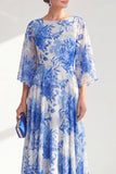 Red Boat Neck Floral Long A Line Mother of the Bride Dress