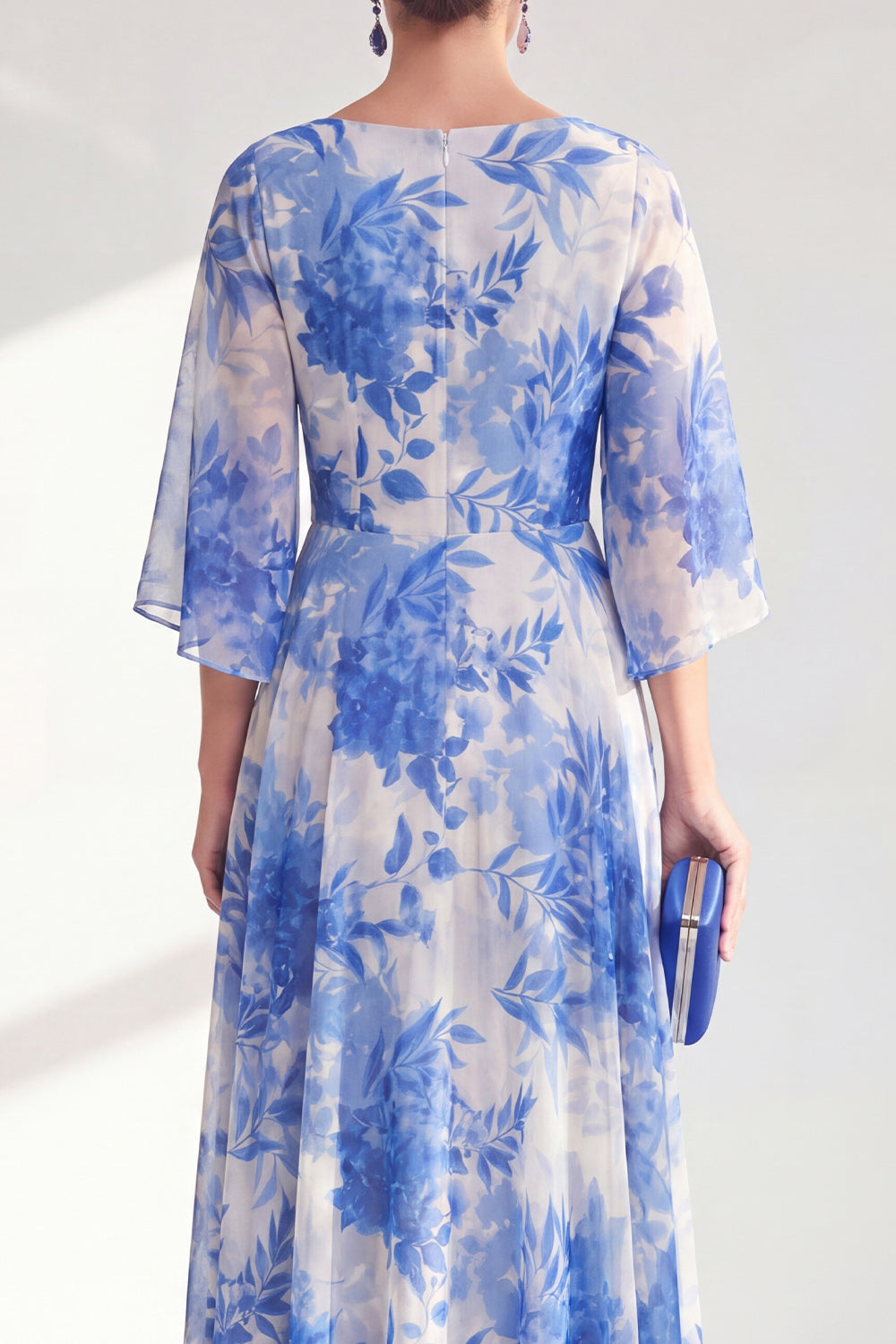 Red Boat Neck Floral Long A Line Mother of the Bride Dress