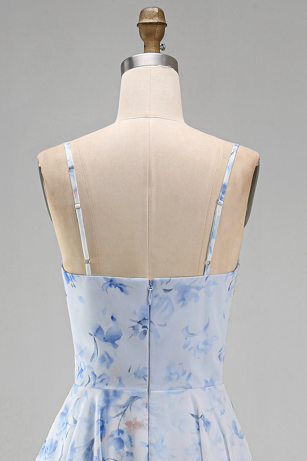 Blue Floral A Line Long Spaghetti Straps Mother of the Bride Dress with Ruffles
