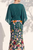 Champagne Long Floral Mermaid V-Neck Mother of the Bride Dress with Sleeves