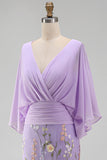 Champagne Long Floral Mermaid V-Neck Mother of the Bride Dress with Sleeves