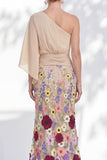 Lilac Long Floral Mermaid One Shoulder Mother of the Bride Dress with Sleeves