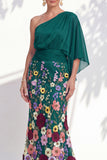 Lilac Long Floral Mermaid One Shoulder Mother of the Bride Dress with Sleeves
