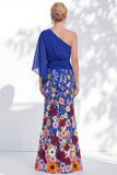 Lilac Long Floral Mermaid One Shoulder Mother of the Bride Dress with Sleeves