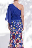 Lilac Long Floral Mermaid One Shoulder Mother of the Bride Dress with Sleeves