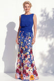 Green Long Floral Boat Neck Ruched Mermaid Mother of the Bride Dress