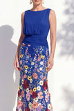 Green Long Floral Boat Neck Ruched Mermaid Mother of the Bride Dress