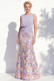 Green Long Floral Boat Neck Ruched Mermaid Mother of the Bride Dress